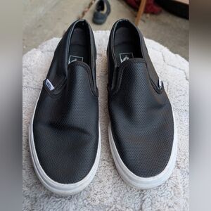 Women's Black Leather Slip On Vans Size 7M